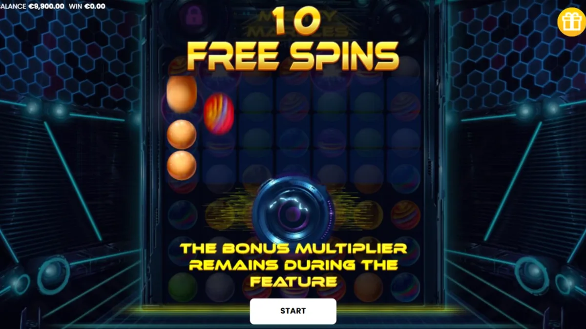 Tampilan visual slot Mighty Marbles dengan tema kosmik dan grid 7x7