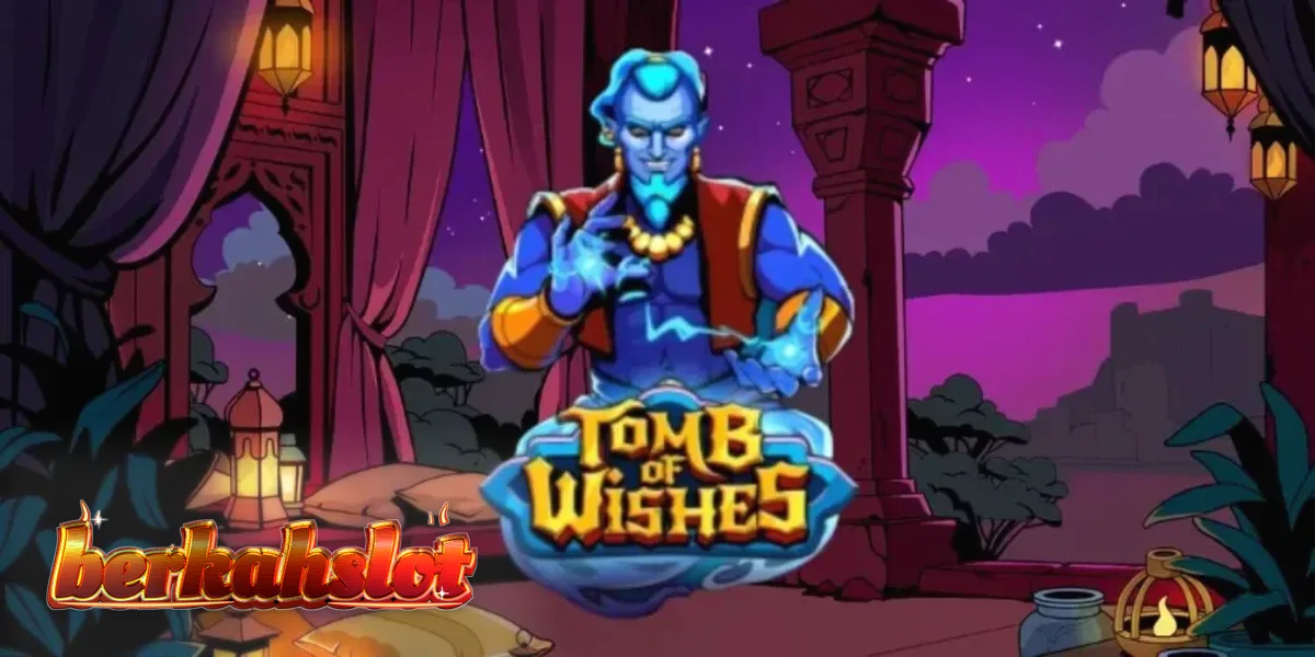 Layar permainan slot Tomb of Wishes dengan tema ruang harta karun Arab